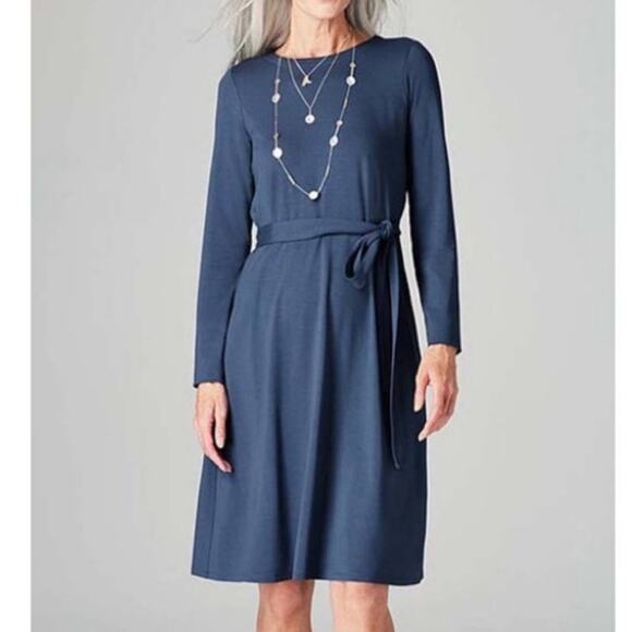 NWT J. Jill Wearever Belted A Line Jersey Knit Dress in Twilight Blue Size M - Picture 3 of 10